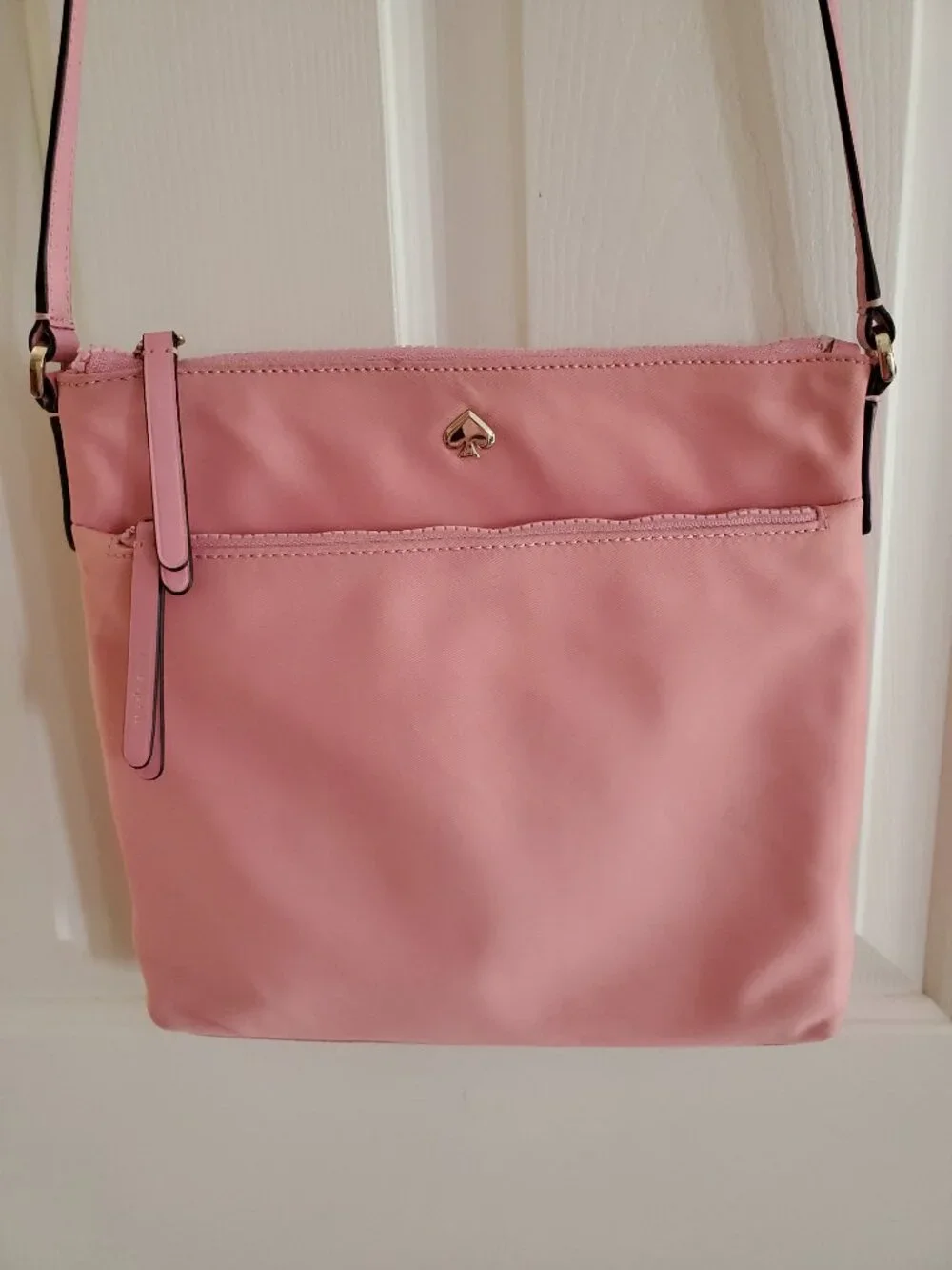 KATE SPADE Jae Flat Nylon Crossbody Bag Pink Leather Strap in Pink